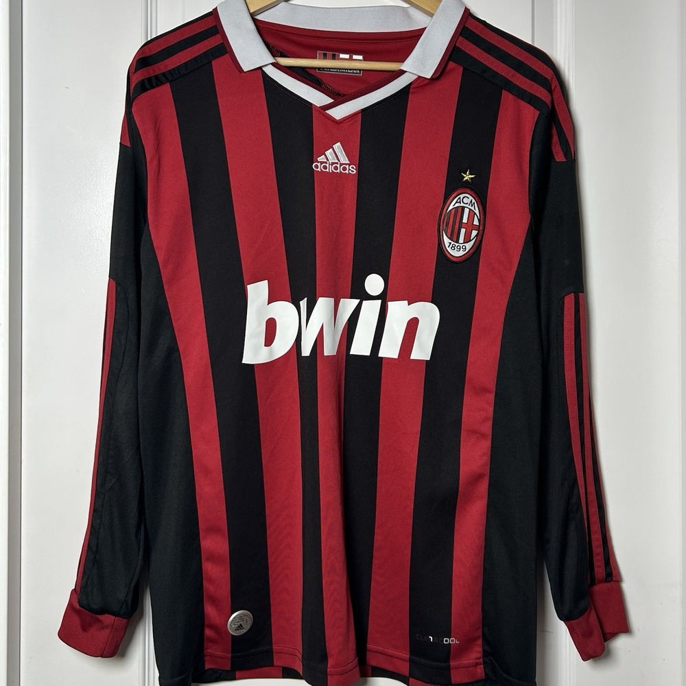 Adidas AC Milan Ronaldinho 80 Red Black Long Sleeve Soccer Jersey 2009/10 Season